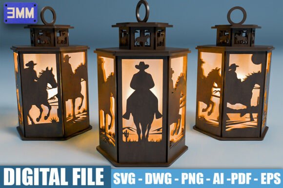 3D Cowboy Lantern Laser Cut Files