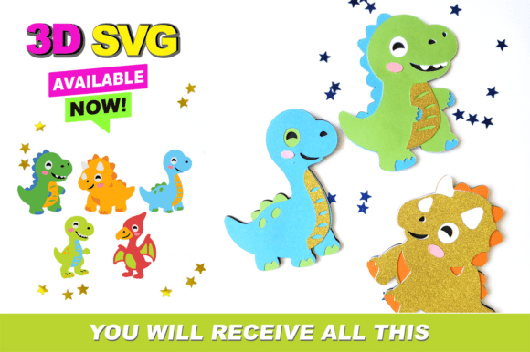Baby Dinosaur Elements 3D SVG