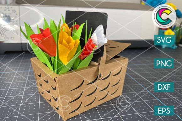 Crafting Dimensional Decor: A Guide to the 3D Paper Basket with Tulip Flowers SVG