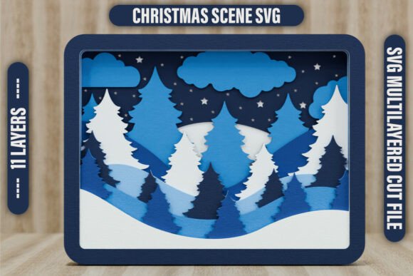Cute Christmas Scene 3D Multilayer SVG