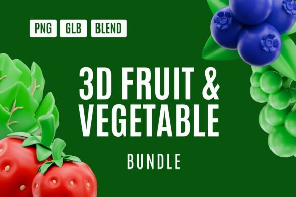 Fresh 3D Fruit Vegetable Icons Bundle
