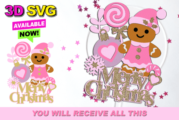 Gingerbread Pink Christmas Topper 3D SVG