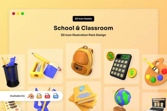 School Classroom 3D Icon Pack: Bringing Learning to Life